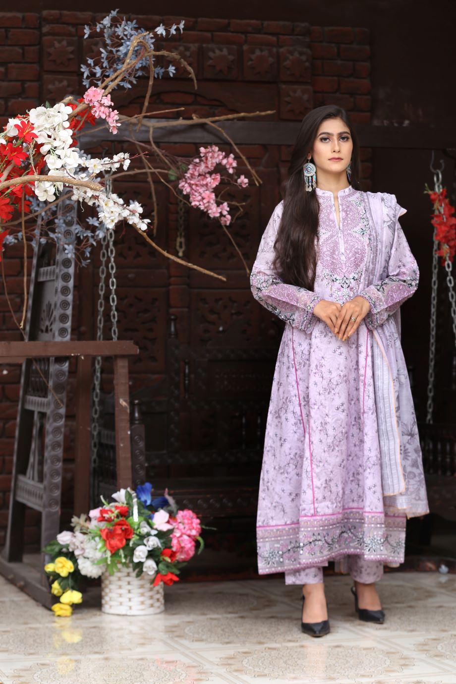 Best Selling -3Pc Embroidered and Printed Long Maxi