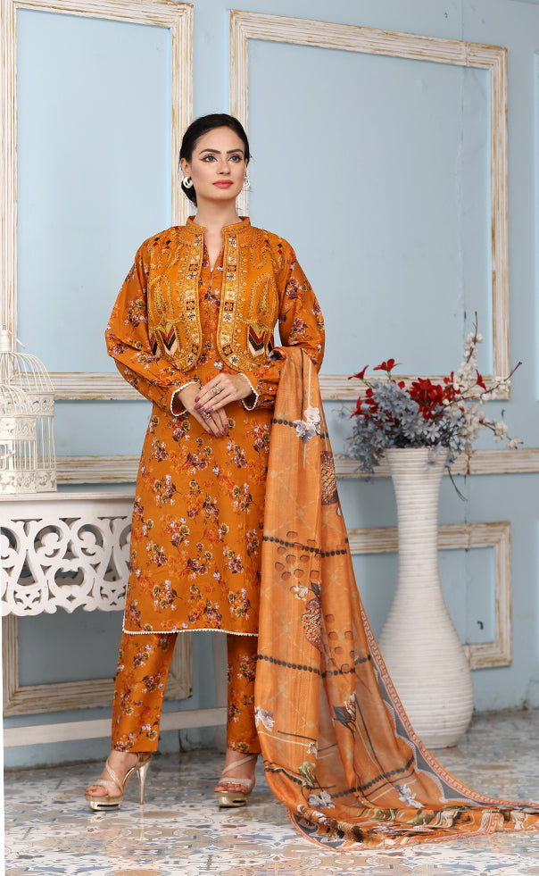 Best Selling -3Pc Embroidered and Printed Dress