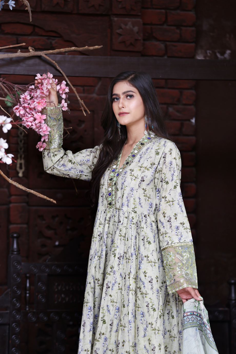 Best Selling -3Pc Embroidered and Printed Long Maxi