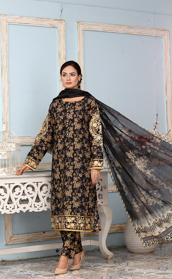 Best Selling -3Pc Embroidered and Printed Dress