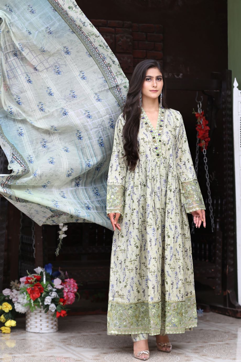 Best Selling -3Pc Embroidered and Printed Long Maxi