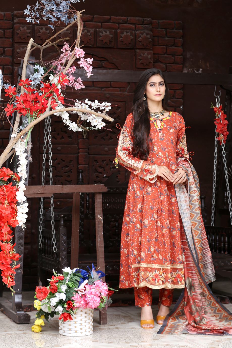 Best Selling -3Pc Embroidered and Printed Long Maxi