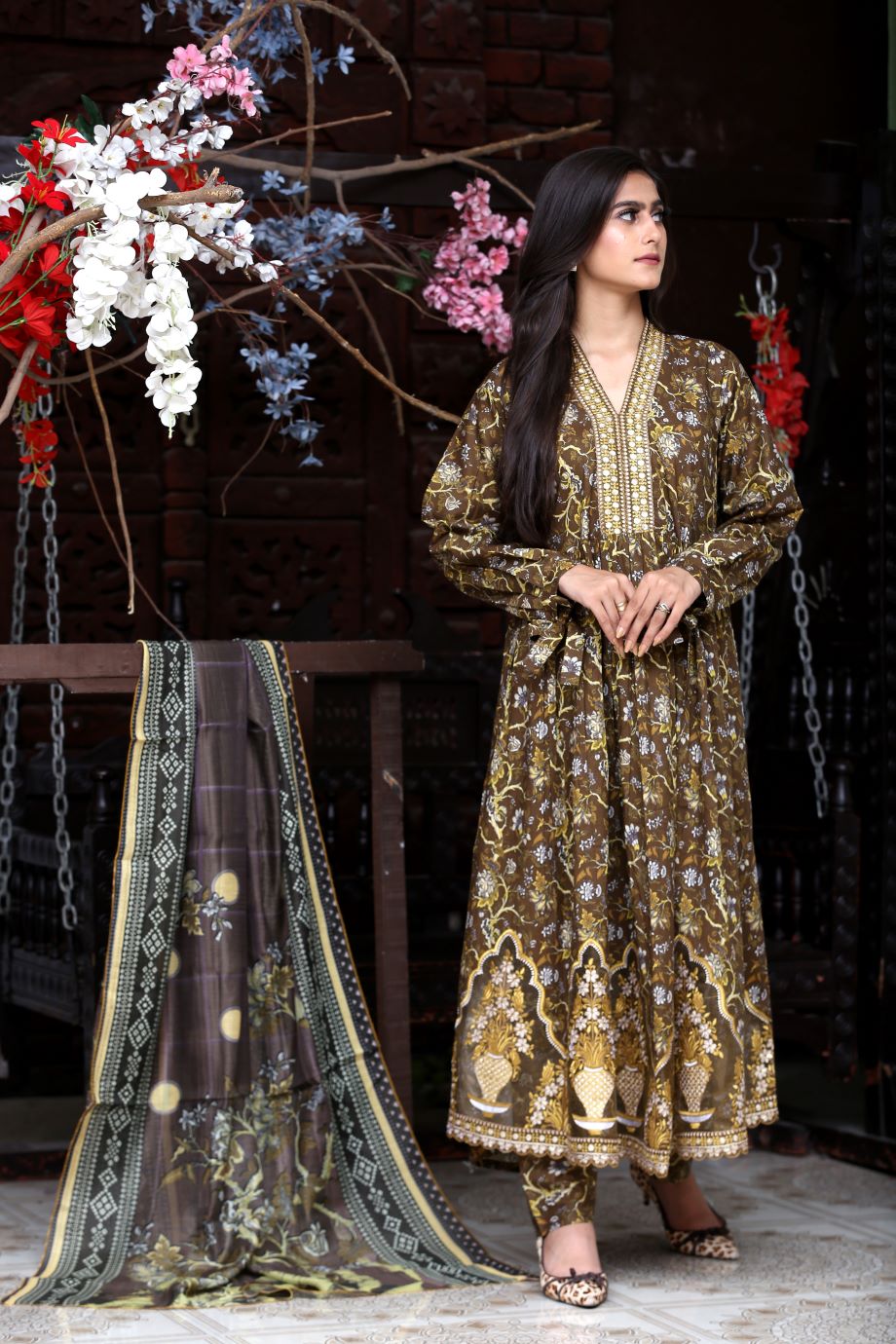 Best Selling -3Pc Embroidered and Printed Long Maxi