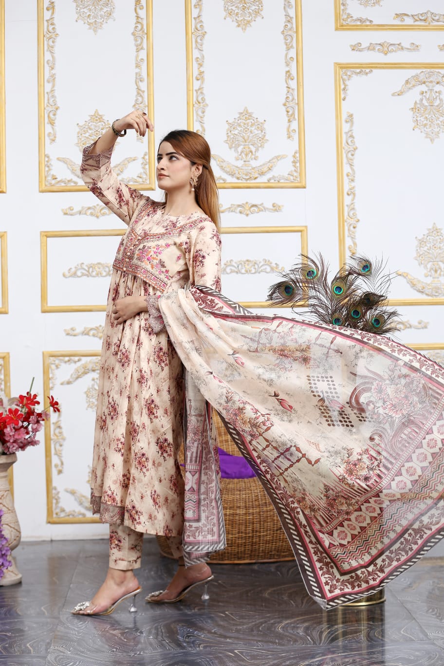 3 Pc Cambric Digital Print Maxi