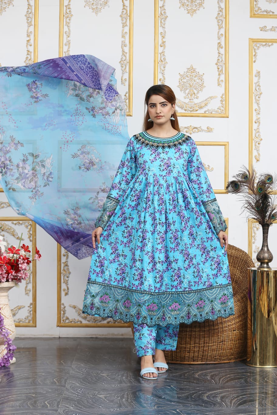 3 Pc Cambric Digital Print Maxi