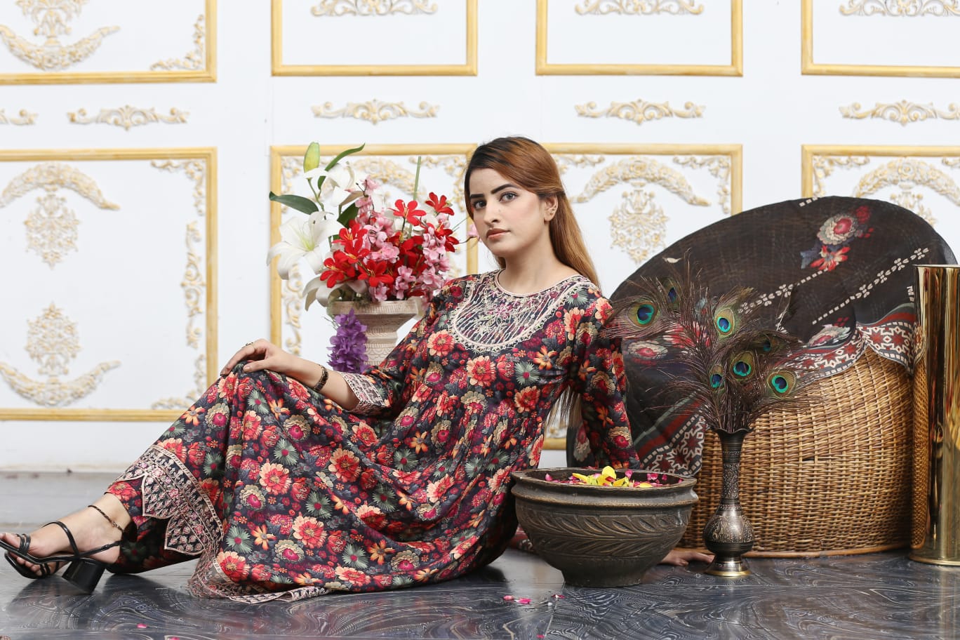 3 Pc Cambric Digital Print Maxi