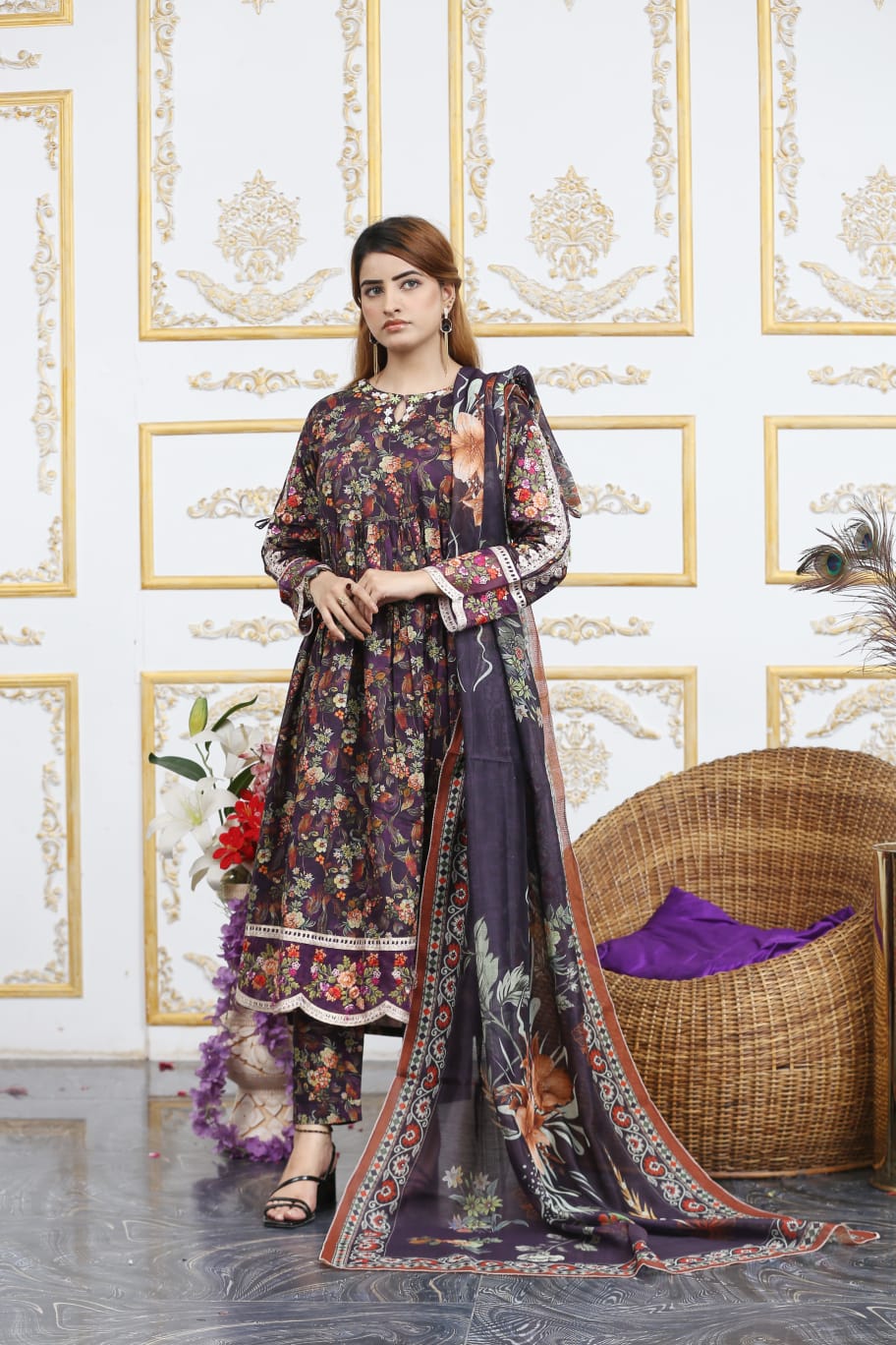 3 Pc Cambric Digital Print Maxi