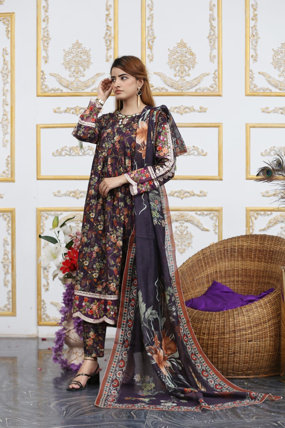 3 Pc Cambric Digital Print Maxi
