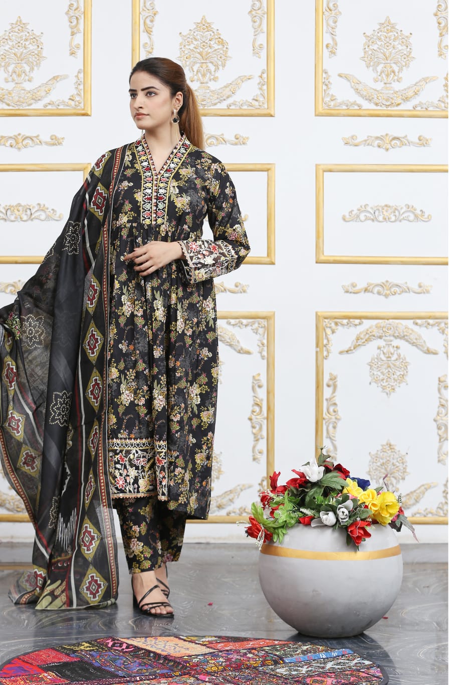 3 Pc Cambric Digital Print Maxi