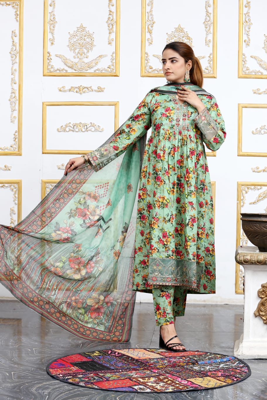 3 Pc Cambric Digital Print Maxi