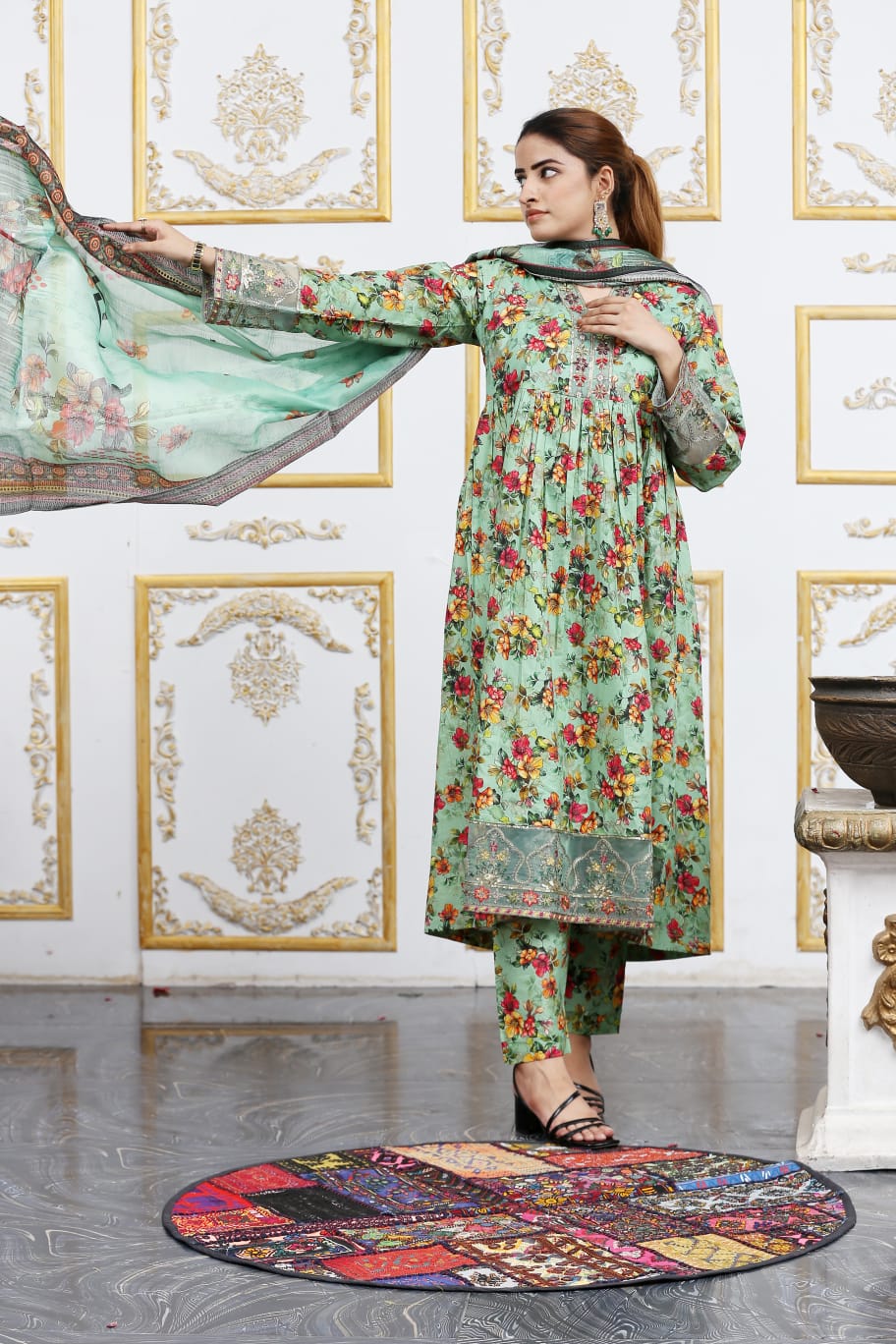 3 Pc Cambric Digital Print Maxi
