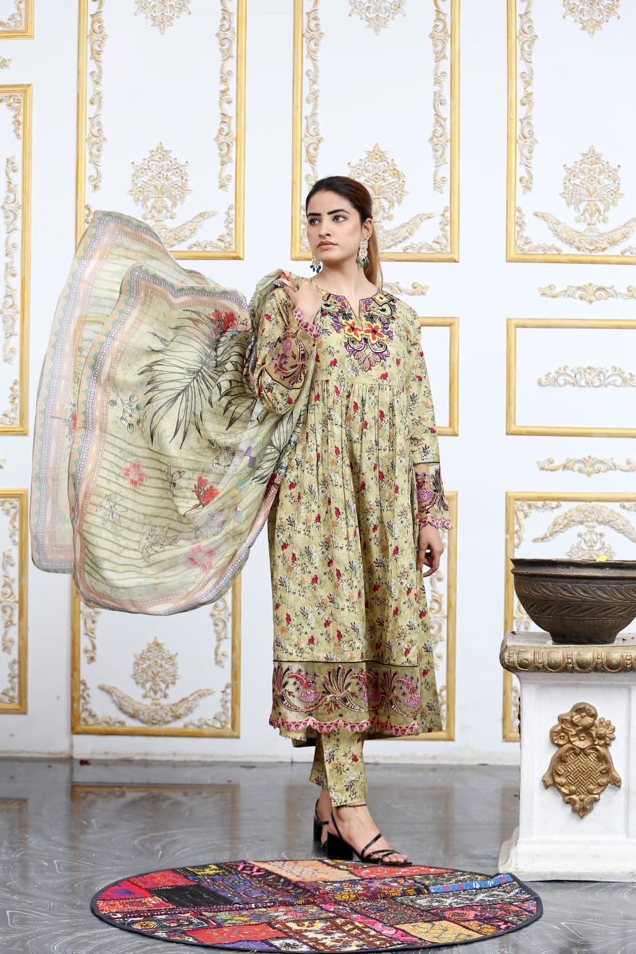 3 Pc Cambric Digital Print Maxi